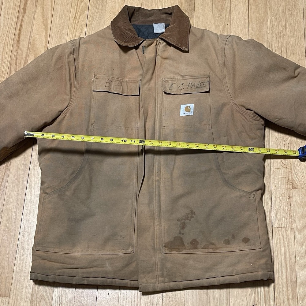 Carhartt Jacket Mens 2XL 48 Reg Insulated Chore Coat Barn Tan Brown Distressed - Picture 2 of 16